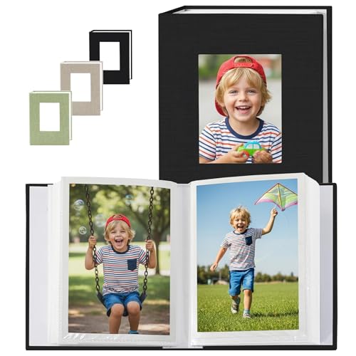 Small Linen Photo Album for 4x6 Photos, Holds 100 Pictures, Black