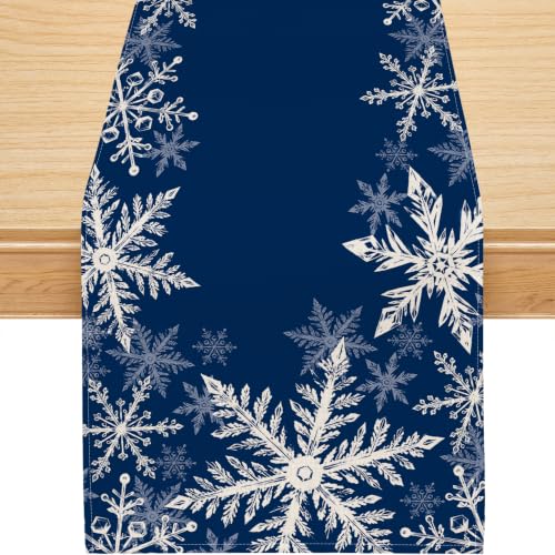 Siilues 220 GSM Blue Snowflake Christmas Table Runner 13x72 Inch