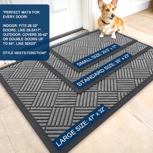 Heavy-Duty Front Door Mat, 29.5x17 Inch Waterproof Dirt Trapper - Grey