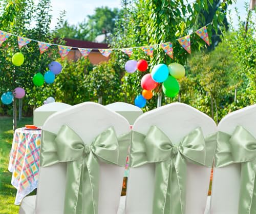 Sage Green Satin Chair Sashes - 50 Pack Ribbon Ties for Wedding & Events