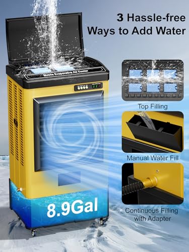 Portable Evaporative Air Cooler 2700 CFM Swamp Cooler with 8.9 Gal Tank