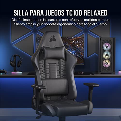 Relaxed Gaming Chair with Lumbar Support and Memory Foam Neck Pillow - Black