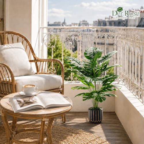 28-Inch Artificial Monstera Plant in Black & Gold Pot for Home Decor