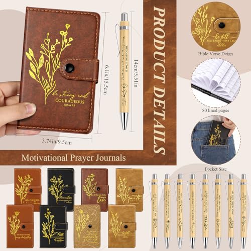 AmazingSpark 24 Pcs Christian Gift Set: 16 oz Glass Cups, Leather Bible Notebooks & Bamboo Pens (Flower, 5 Colors)