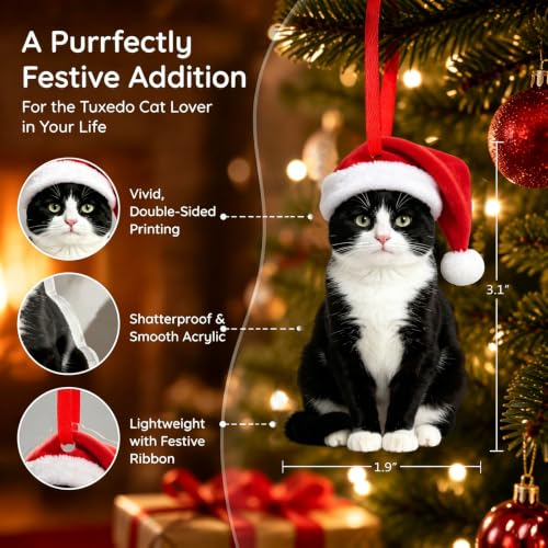 Tuxedo Cat Christmas Ornament - WYARMGIF 1.9 x 3.1 in Acrylic Cat Ornament