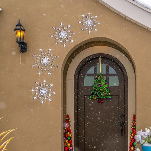 Hicarer 4-Pack Silver Metal Snowflake Wall Decor, 20/25/30 cm Christmas Hanging Art