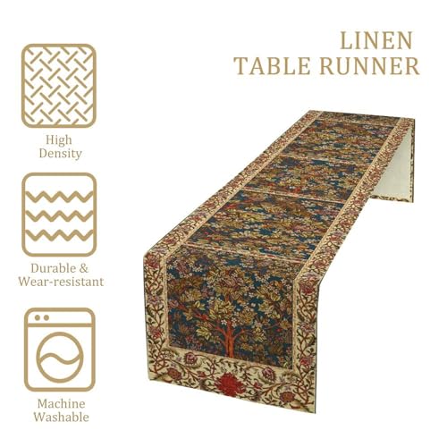 JESTRONRY William Morris Floral Table Runner 13x90in Vintage Green Botanical Design