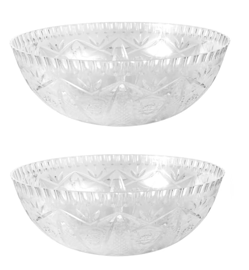 Crystal Clear Plastic Punch Bowl Set - 11.35-Inch Large Serving Bowls for Parties