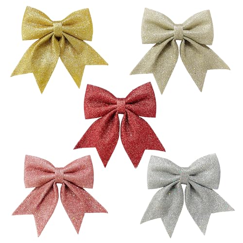 Prudance 10" Glitter Bow Set - 5 Color Christmas & Event Decor Bows