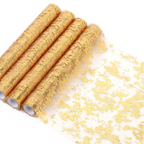 Gold Table Runner 11x108 inches 4-Pack Sequin Glitter Mesh