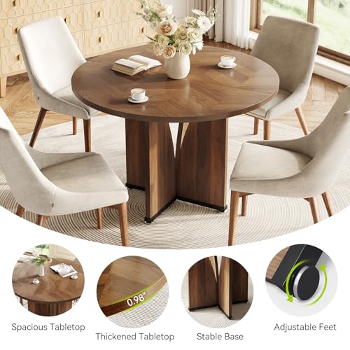 39-Inch Round Dining Table, Rustic Farmhouse Kitchen Table with X-Shaped Base