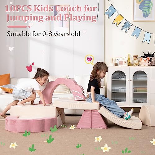 10-Piece Modular Kids Play Couch, Convertible Foam Toddler Sofa Set