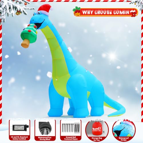 10FT Christmas Inflatable Dinosaur with Christmas Tree Yard Decor, Waterproof & Easy Setup
