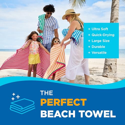 Oversized Striped Beach Towels - 30" x 60" Soft Cotton Pool Towel, 4 Pack