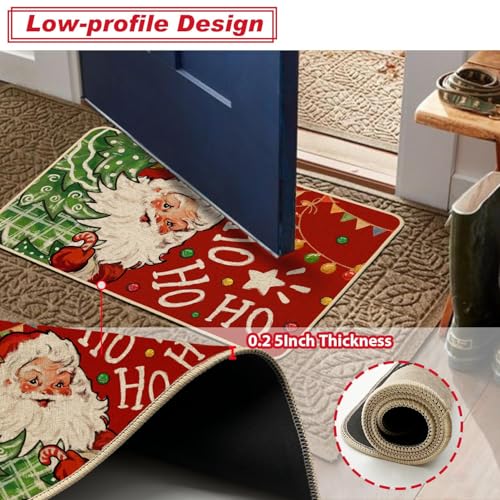 Baccessor Christmas Kitchen Rugs Set of 2 Red Claus Snowman 17x29 & 17x47 Inches