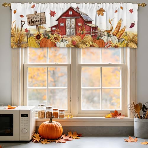 Fall Kitchen Curtains Set - 3 Piece Tiers & Valances for Home