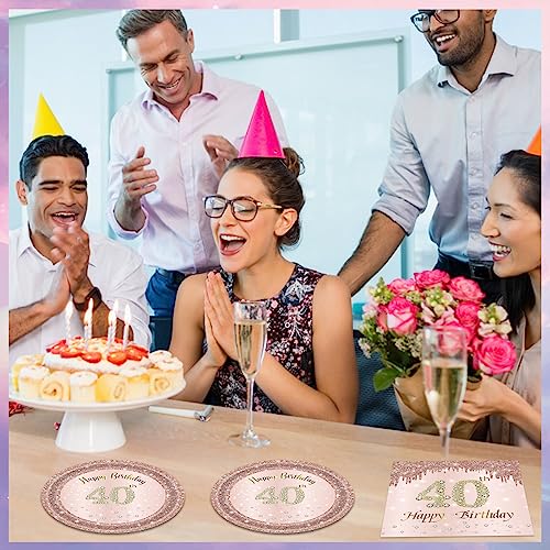 40th Birthday Party Supplies Set, Rose Gold Plates and Napkins for 20 Guests