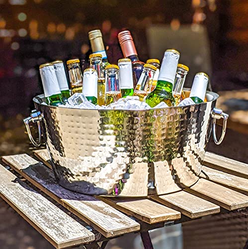Insulated Stainless Steel Beverage Tub & Ice Bucket - 12QT Hammered Design