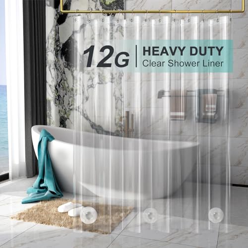 Heavy Duty Clear Shower Curtain Liner, 72 x 72 Inch Weighted Plastic Liner