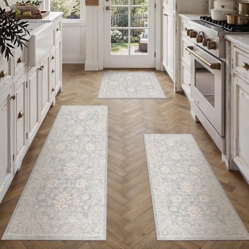 3-Piece Washable Kitchen Rug Set, Non-Slip Vintage Runner Mats for Home