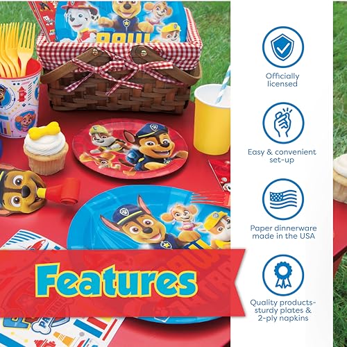 Kids Birthday Party Supplies Kit - 16 Piece Set with Plates, Masks & Decor