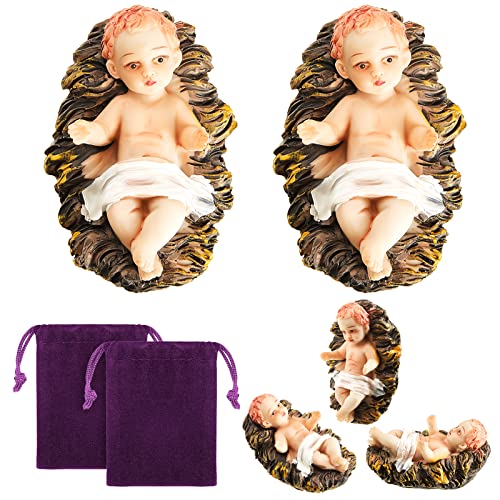 Baby Jesus Nativity Figurine Set with Velvet Gift Bags - Resin Christmas Decoration, 2.76 Inches