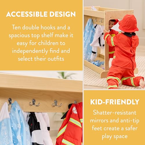 Double-Sided Toddler Dress-Up Storage Rack with Mirrors and 10 Hooks