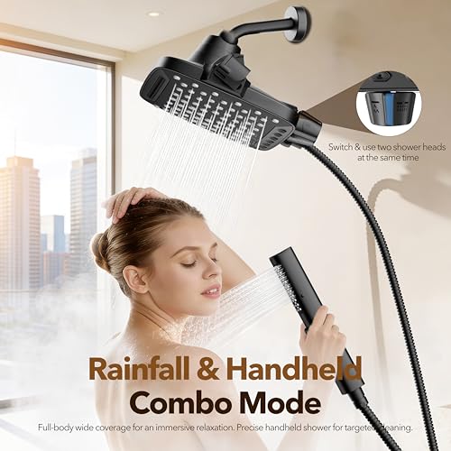 10-Inch Dual Shower Head Combo with Handheld Spray, Matte Black