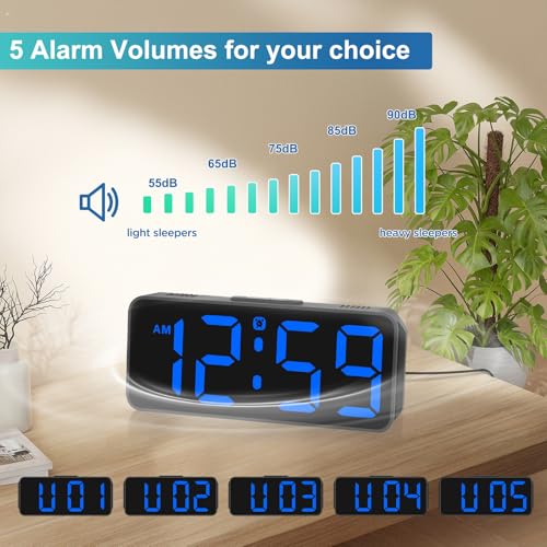 Compact Digital Alarm Clock - Plug-In LED Bedroom Clock with Battery Backup