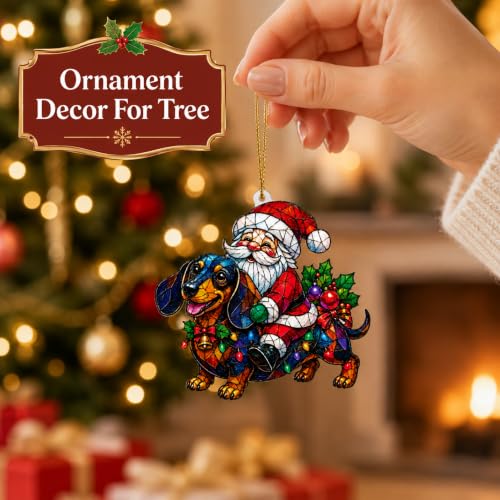 GIVNARIS Santa Claus Christmas Ornament with Dachshund - Holiday Tree Decor