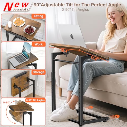 Adjustable C-Shaped TV Tray Table Set of 2 - Tilting Sofa Side Desk