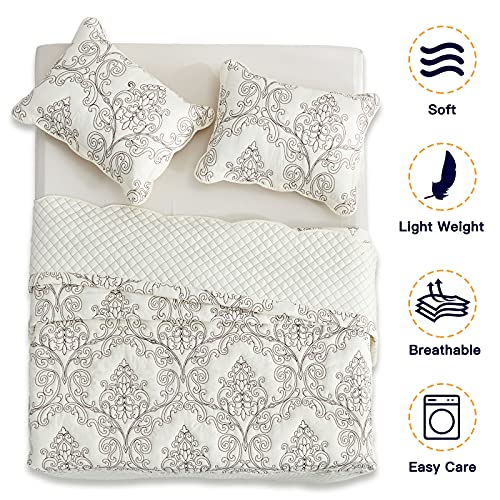 Oversized King Bedspread 128x120 - Lightweight Reversible Bedding Set - Elegant Damask Paisley Pattern