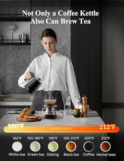 KLEAH Gooseneck Electric Kettle with Temperature Control - 0.8L Automatic Shut Off Tea & Coffee Kettle, Hot Water Boiler Pour Over Coffee Kettle, 1200W Quick Heating Keep Warm, Black