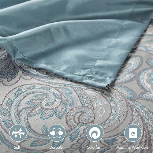 Madison Park Aubrey Shower Curtain Paisley Jacquard Pieced Microfiber Faux Silk Modern Home Bathroom Decorations Bathtub Privacy Screen, Decorative Bathroom, 72" x 72", Teal