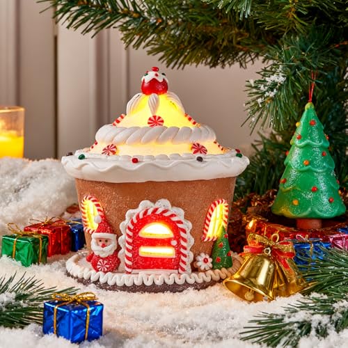 LED Lighted Christmas Gingerbread House Tabletop Decor - Resin Holiday Ornament