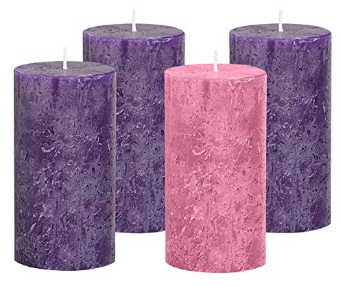 Rustic 4-Piece Advent Candle Set - Hand Dipped USA Made Christmas Pillar Candles