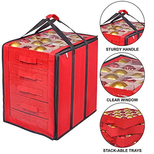 ProPik Red Christmas Ornament Storage Box with Dividers - Holds 100 Ornaments