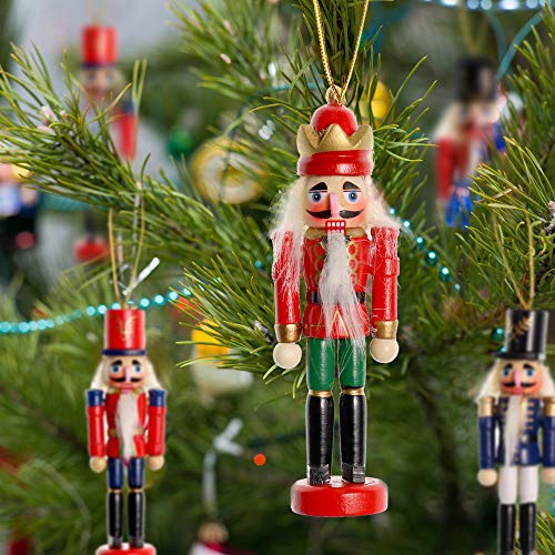 Wooden Christmas Nutcracker Ornaments - 5-Inch Mini Soldier Figures, 6-Piece