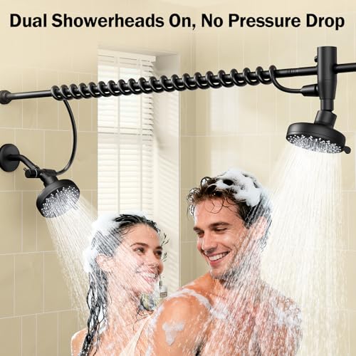 Dual Shower Head System with Adjustable 60-Inch Slider, Black Stainless Steel