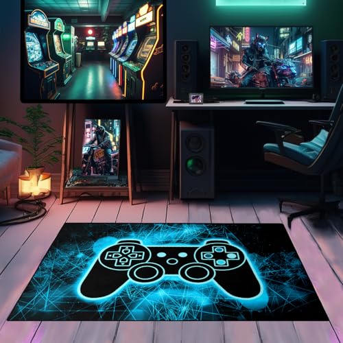 Gaming Area Rug - 35" x 23" Non-Slip Gamepad Pattern Floor Mat for Gamers
