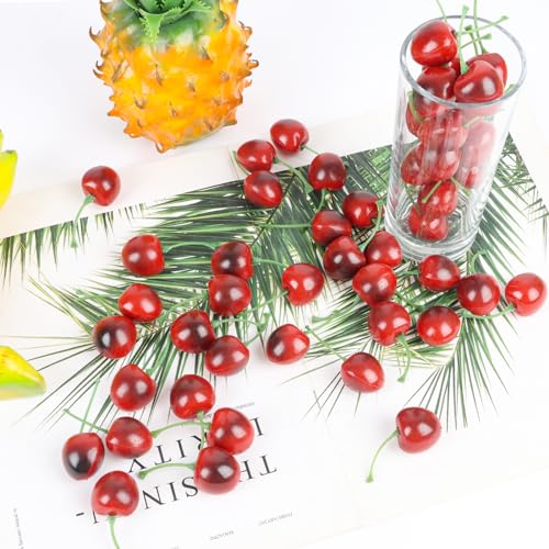50pcs Artificial Faux Cherries - Lifelike Home Decor & Craft Supply