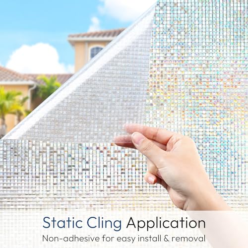 Mosaic Stained Glass Window Privacy Film, 17.5" x 78.7" - UV Blocking, Removable Static Cling Tint