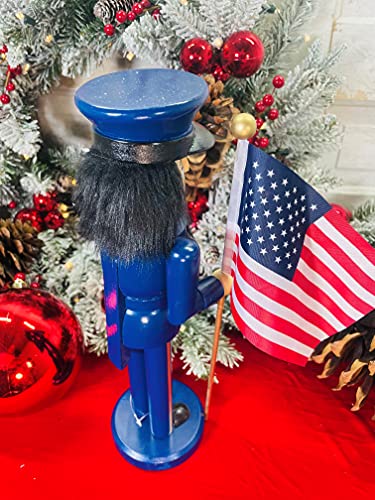 14-Inch Patriotic Air Force Nutcracker - Handcrafted Blue Wood Decor