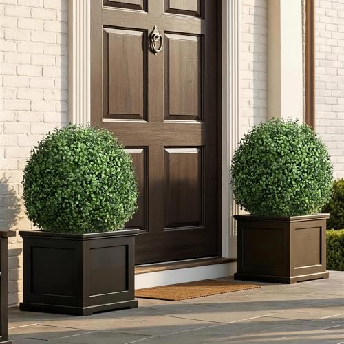 20-Inch Artificial Boxwood Topiary Trees in Planters, Set of 2