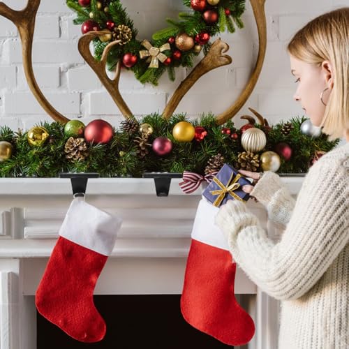 Heavy Duty Black Iron Christmas Stocking Holders for Mantel - Set of 2