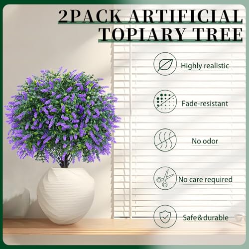 Artificial Boxwood Topiary Ball with Lavender - UV Resistant Set of 2