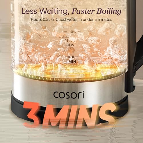 1.7L Glass Electric Kettle - 1500W Fast Boil Hot Water Boiler (Black)