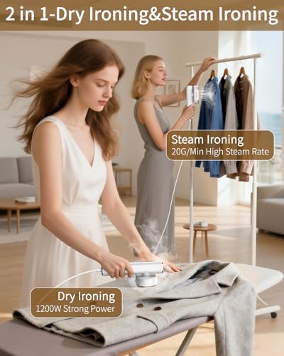 2-in-1 Handheld Garment Steamer and Steam Iron, 1200W Portable Travel Iron