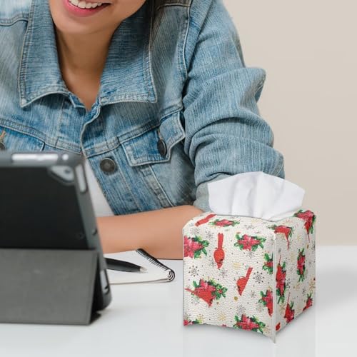 Cardinal Poinsettia PU Leather Tissue Box Cover - Doginthehole, Decor Box Holder