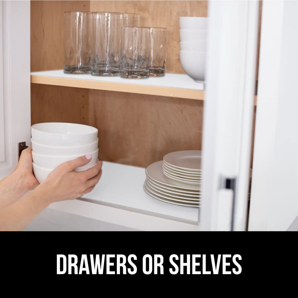 GORILLA GRIP DripGuard Shelf Liner, Non-Adhesive Drawer and Kitchen Cabinet Protector, 20x240 Inch, Strong Grip Slip Resistant Underside, Smooth Surface Liners for Cabinets, Bathrooms, Closets, White